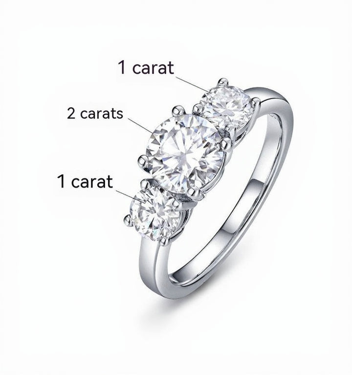 French Three Stone Design 4 Carat Moissanite Diamond Ring set in 18k White Gold Plated 925 Silver (GRA)
