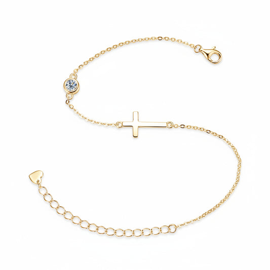 European Holy Christian Cross 0.3 Ct Moissanite Diamond Bracelet set in 18k Gold Plated 925 Sterling Silver (GRA)