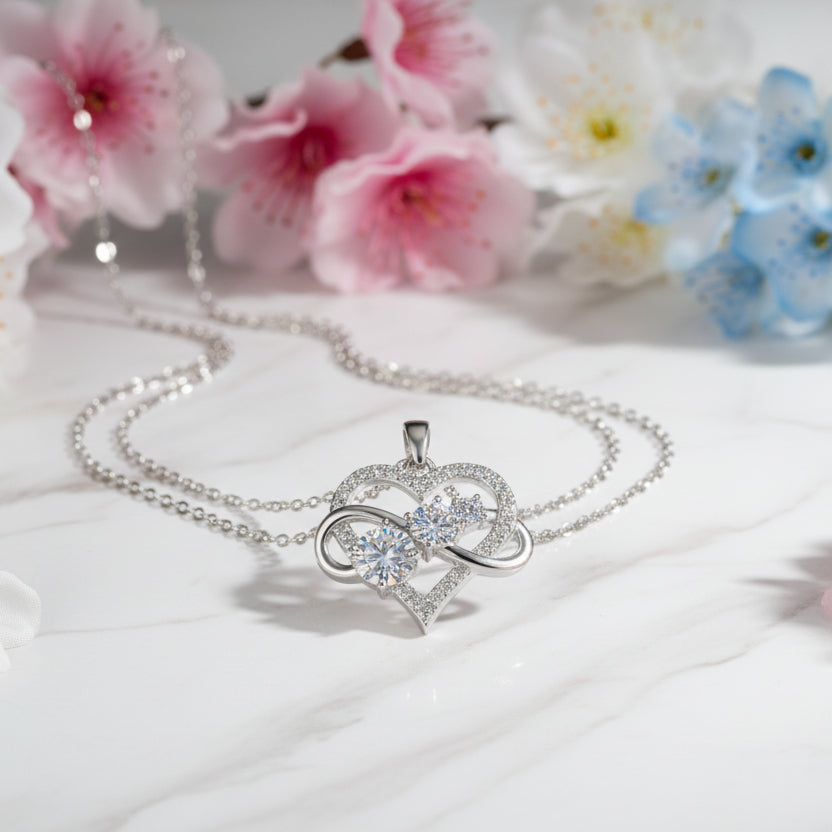 Modern Heart Pendant 1.8 Carat Moissanite Diamond Love Necklace set in 925 Silver (GRA)