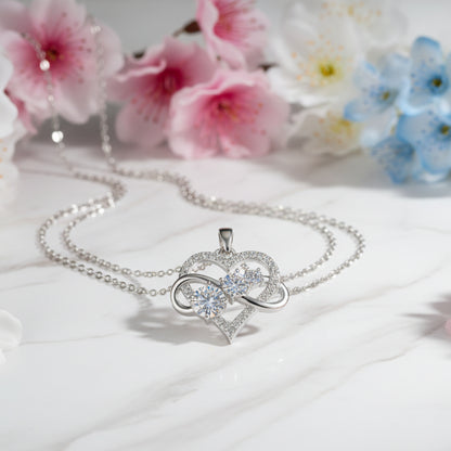 Modern Heart Pendant 1.8 Carat Moissanite Love Necklace set in Platinum Plated 925 Silver (GRA) Capella Jewellery