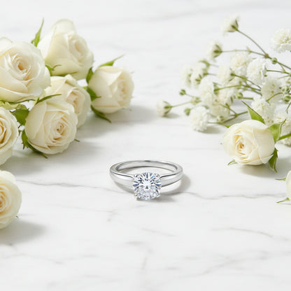 '===========European Elegant Round Solitaire 2 Carat Moissanite Ring set in 18K White Gold Plated 925 Silver (GRA) Capella Jewellery