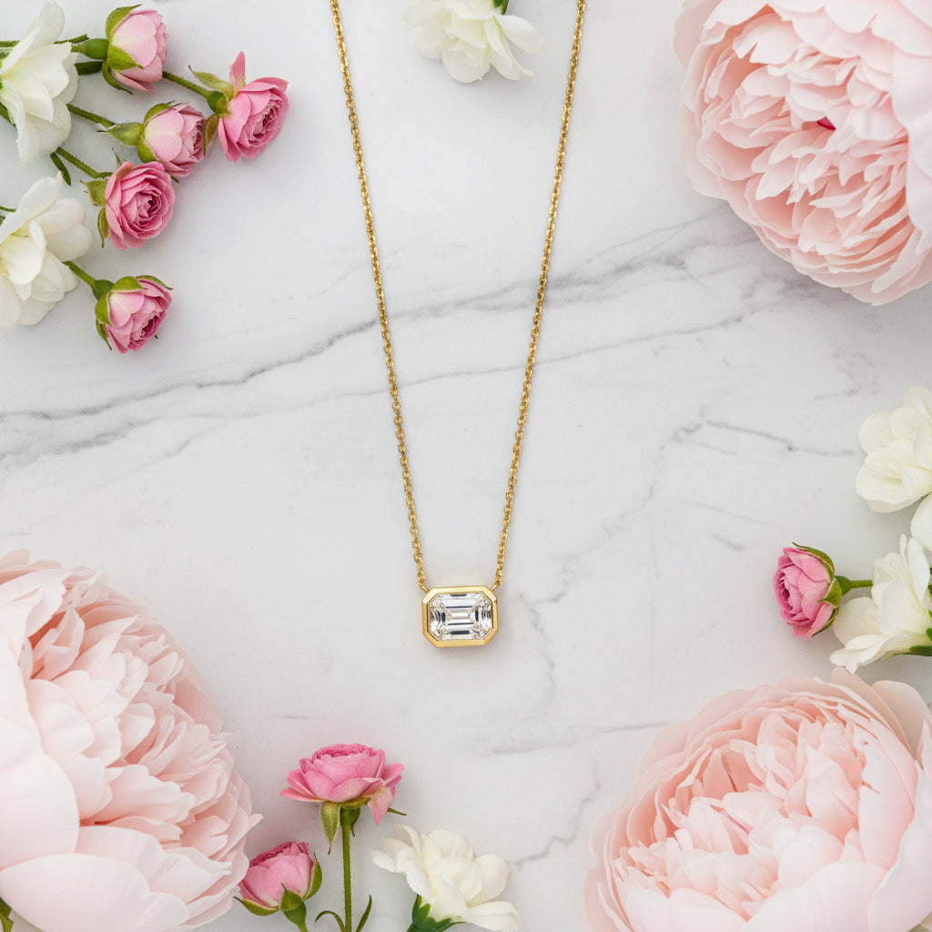 Princess Cut 1 Carat Moissanite Diamond Necklace & Earrings set in 18K White Gold 925 Silver