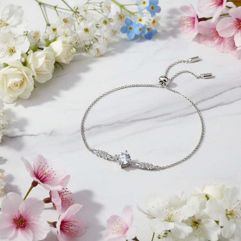Classic Four Claw 1 Carat Moissanite Diamond Bracelet set in Platinum Plated  925 Silver (GRA)