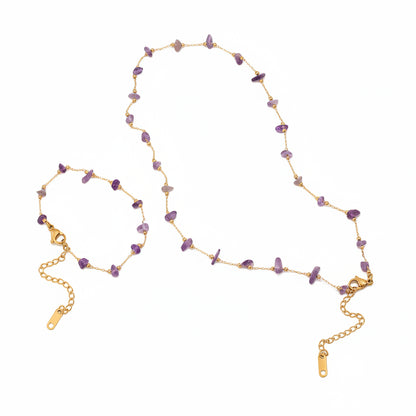French Summer Purple Amethyst Handcrafted Necklace and Bracelet set in 18K Gold Plating Capella Jewellery