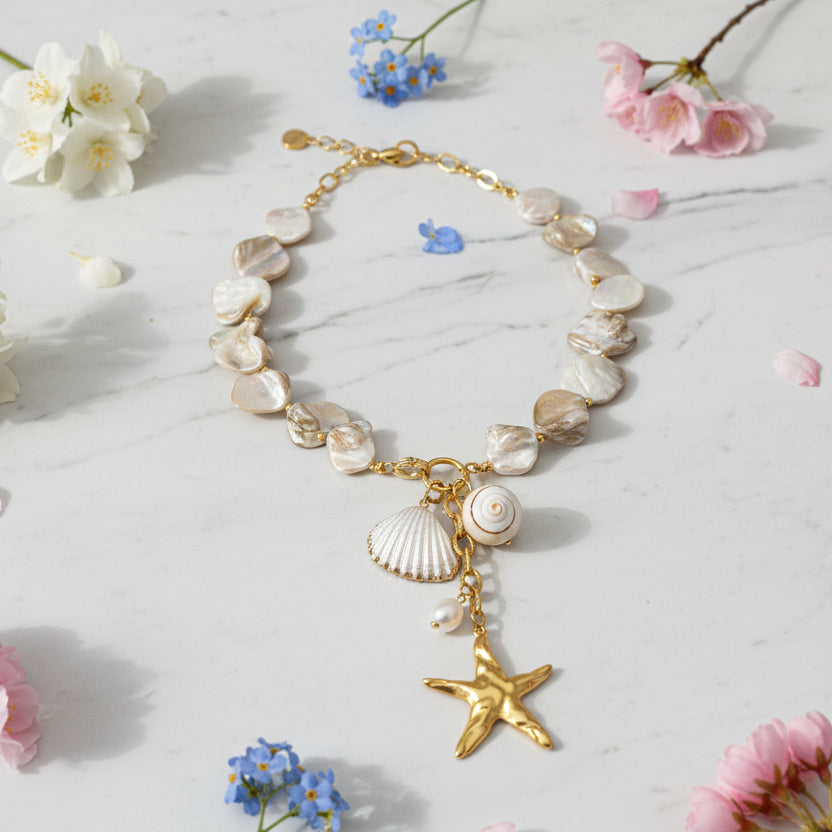 Beautiful Summer Ocean Inspired Starfish and Shell Pendant Necklace set in 18K Gold Plating Capella  Reya pic 3