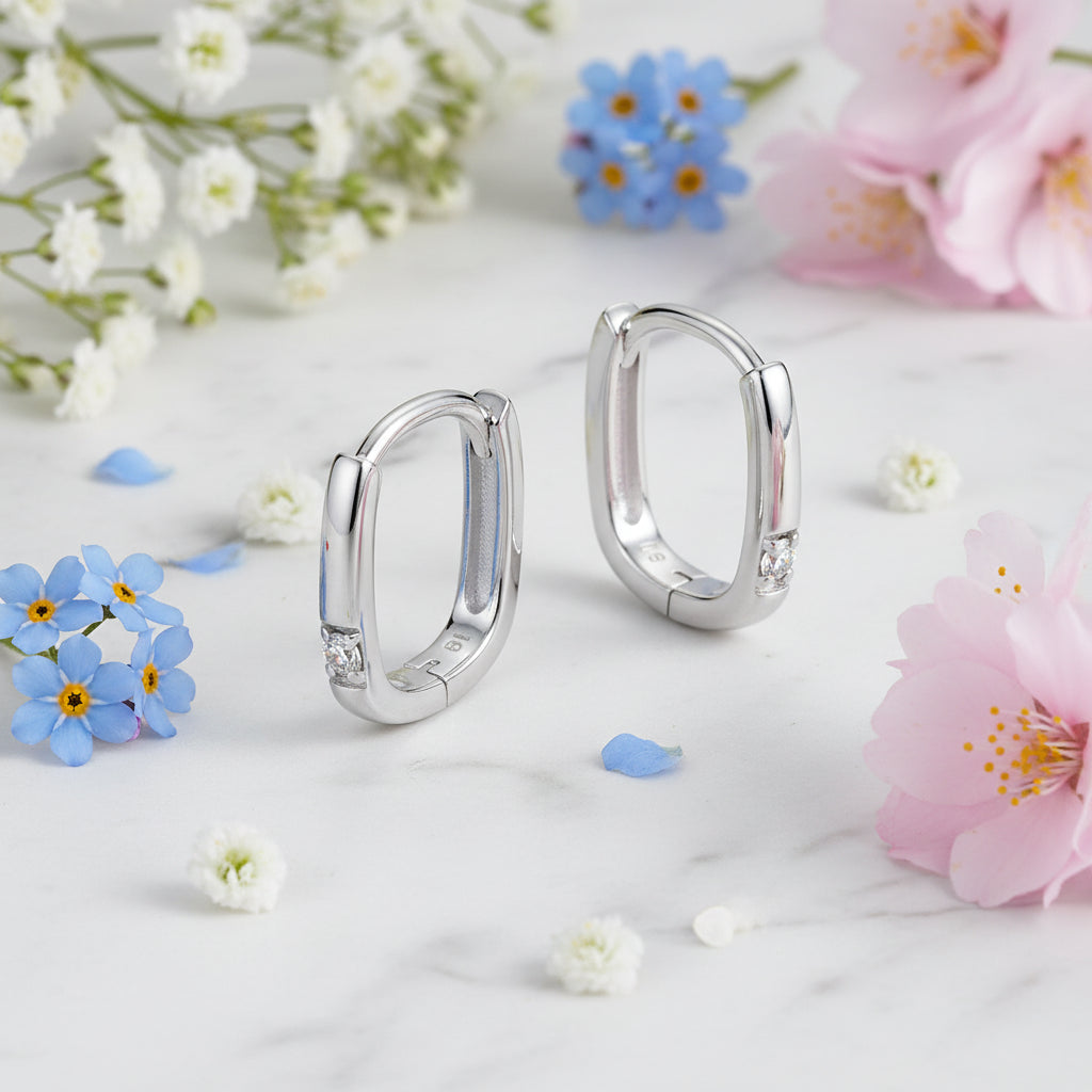 Modern Square Design Micro Moissanite Diamond Earrings set in 925 Sterling Silver (GRA)