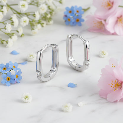 Modern Italian Square Micro Moissanite Earrings set in 18K White Gold Plated 925 Silver (GRA) Capella Reya close up image