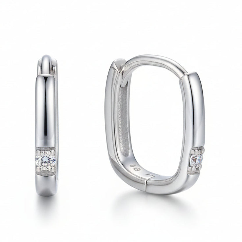 Modern Square Design Micro Moissanite Diamond Earrings set in 925 Sterling Silver (GRA)
