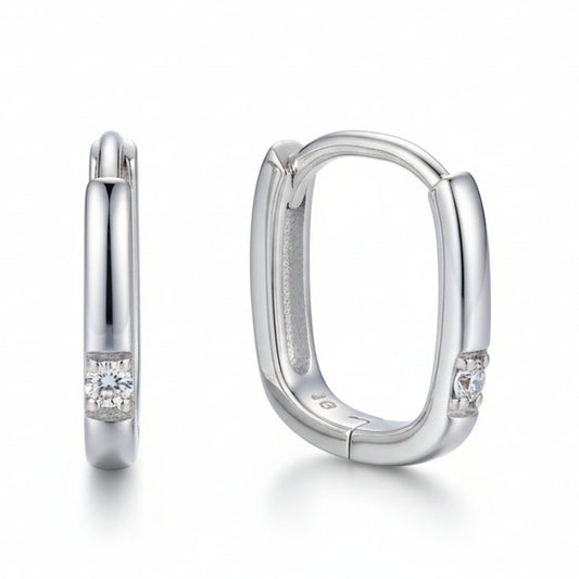 Modern Italian Square Micro Moissanite Diamond Earrings set in 18K White Gold Plated 925 Silver (GRA)