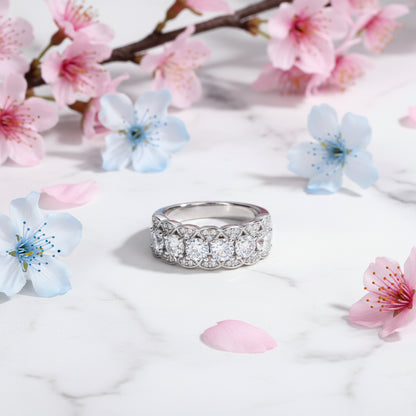 French Half Eternity Ring 2 Carat Moissanite set in 18K White Gold Plated 925 Silver (GRA) Capella Jewellery