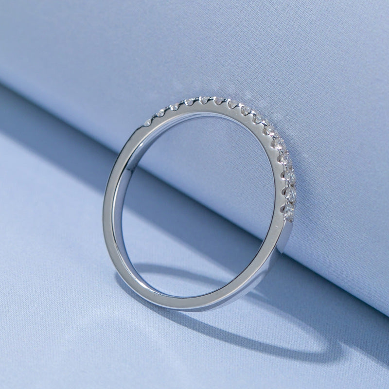 French V-Shape/Round Pavé Micro Inlay Moissanite Ring set in 18K White Gold Plated 925 Silver Capella Jewellery