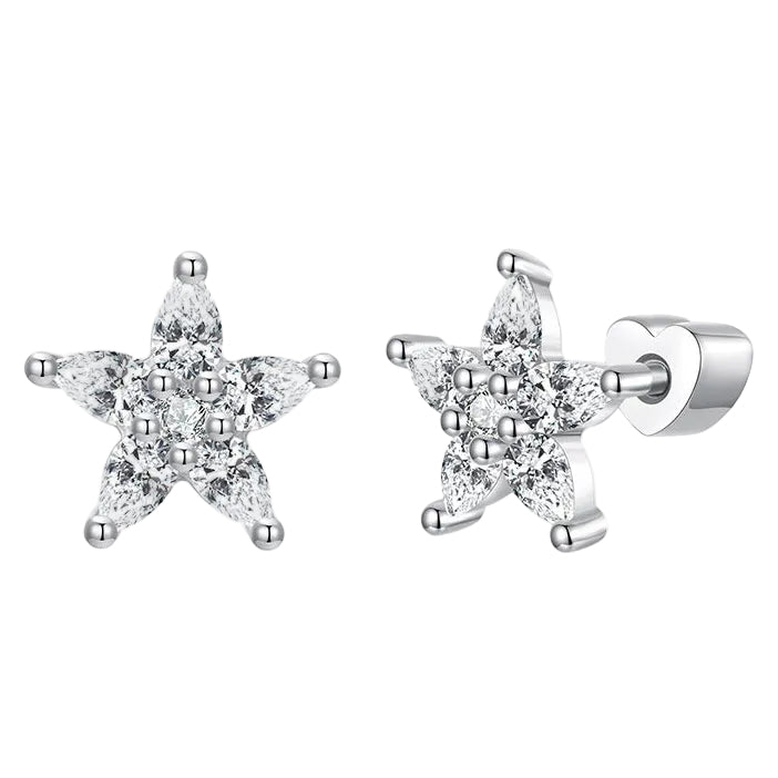 Shining American Star Design Micro Inlaid Natural Zircon Earrings set in Platinum Plated 925 Silver
