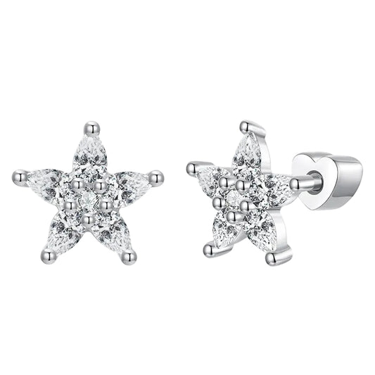 American Shining Stars Inspired Micro Inlay Natural Zircon Gemstone Earrings set in Platinum Plated 925 Silver