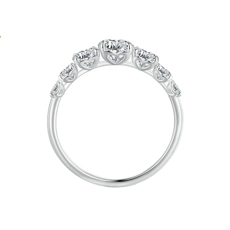 European Seven Stone 0.5 Carat Moissanite Diamond Ring set in Platinum Plated 925 Silver (GRA)
