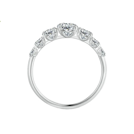 European Inspired Seven Stones 0.5 Carat Moissanite Diamond Ring set in Platinum Plated 925 Silver (GRA)