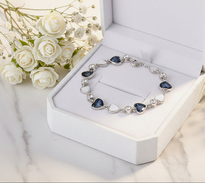 Dark Blue Heart Natural Zircon Crystal Necklace/Bracelet/Earrings set in 18K White Gold Plated 925 Silver Capella Jewellery