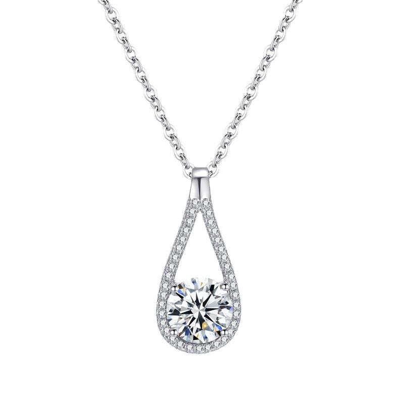 French Teardrop 2 Carat Moissanite Diamond Pendent set in 18K White Gold Plated 925 Silver (GRA)