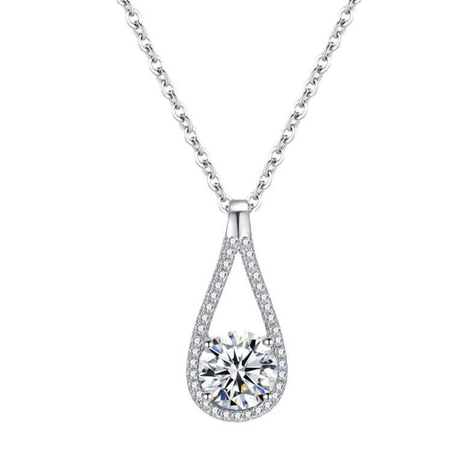 French Teardrop 2 Carat Moissanite Diamond Necklace set in 18K White Gold Plated 925 Silver (GRA)