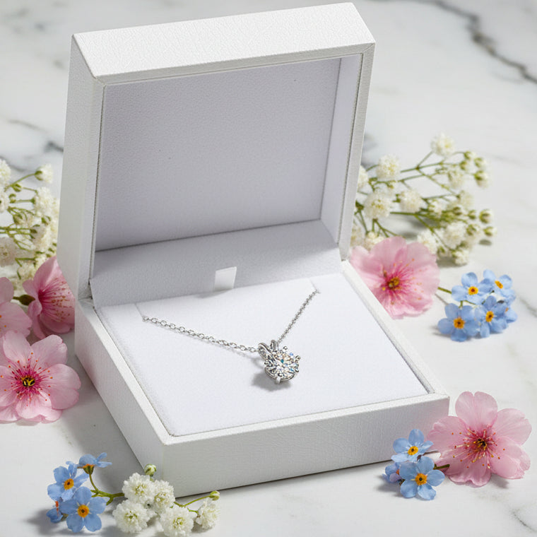 Timeless Six-Claw 1 Carat Moissanite Diamond Necklace set in Platinum Plated 925 Silver (GRA)