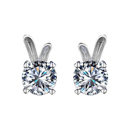 European Star Rabbit Design 2 Carat Moissanite Earrings set in Platinum Plated 925 Silver (GRA) Capella Reya main image