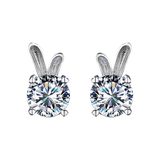 European Star Rabbit Design 2 Carat Moissanite Diamond Earrings set in Platinum Plated 925 Silver (GRA)