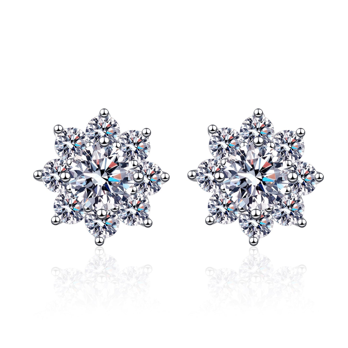 Beijing Inspired Snowflake 2 Carat Moissanite Earrings set in Platinum Plated 925 Silver (GRA) Capella Reya main