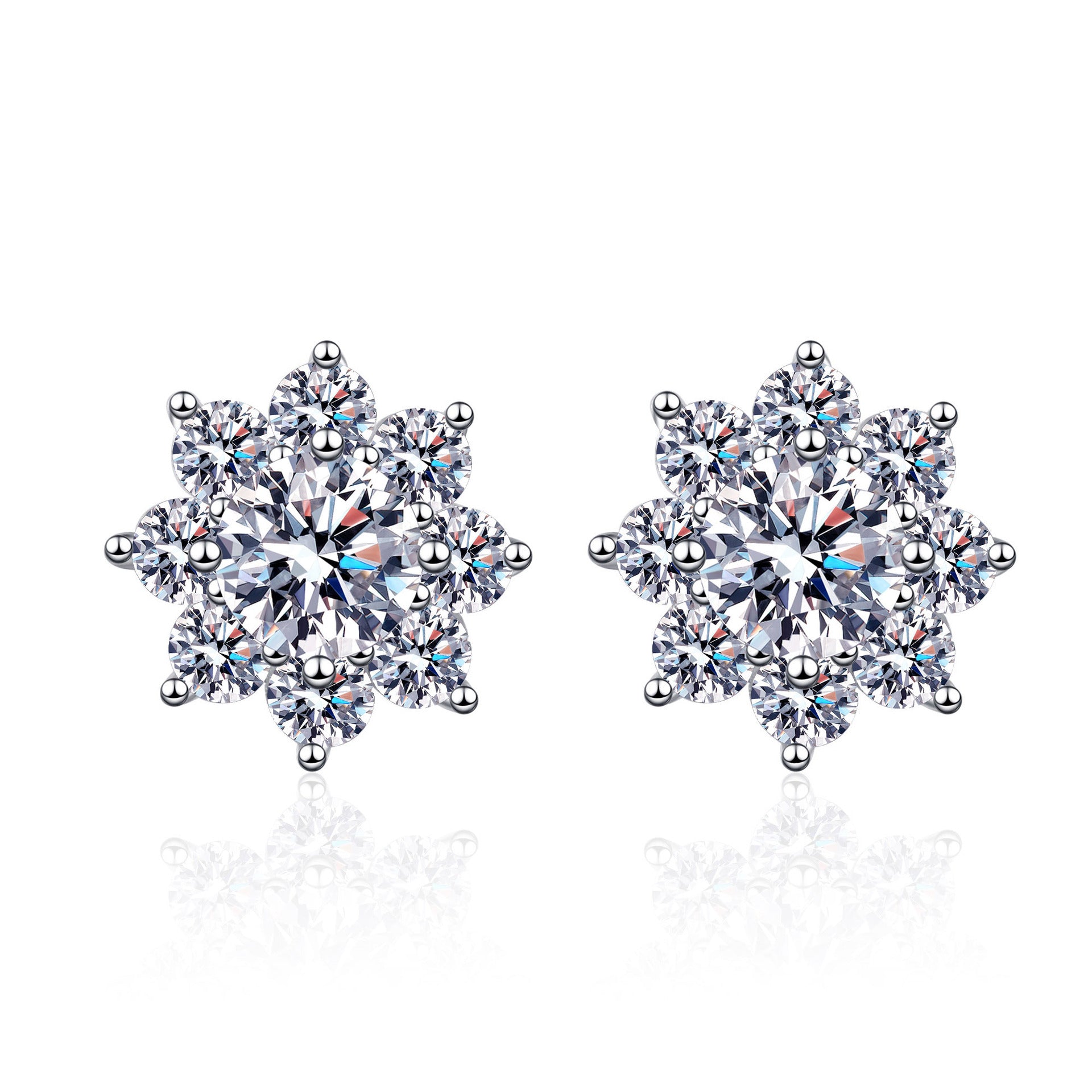Beijing Snowflake 2 Carat Moissanite Diamond Earrings set in Platinum Plated 925 Silver (GRA)