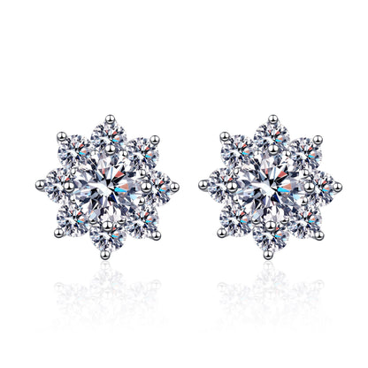Beijing Inspired Snowflake 2 Carat Moissanite Earrings set in Platinum Plated 925 Silver (GRA) Capella Reya main