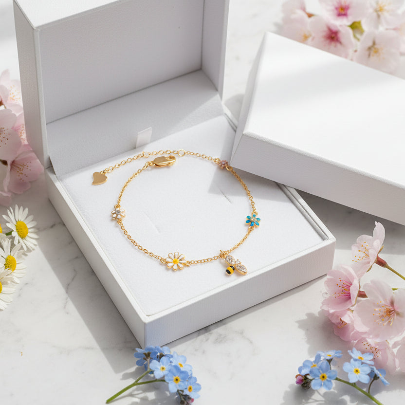 Beautiful Mori Sweet Summer Flowers Rhinestone Bracelet set in 925 Sterling Silver