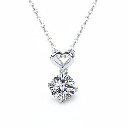 French Heart Four-Claw 1 Carat Moissanite Love Necklace set in Platinum Plated 925 Silver (GRA) Capella Jewellery main image