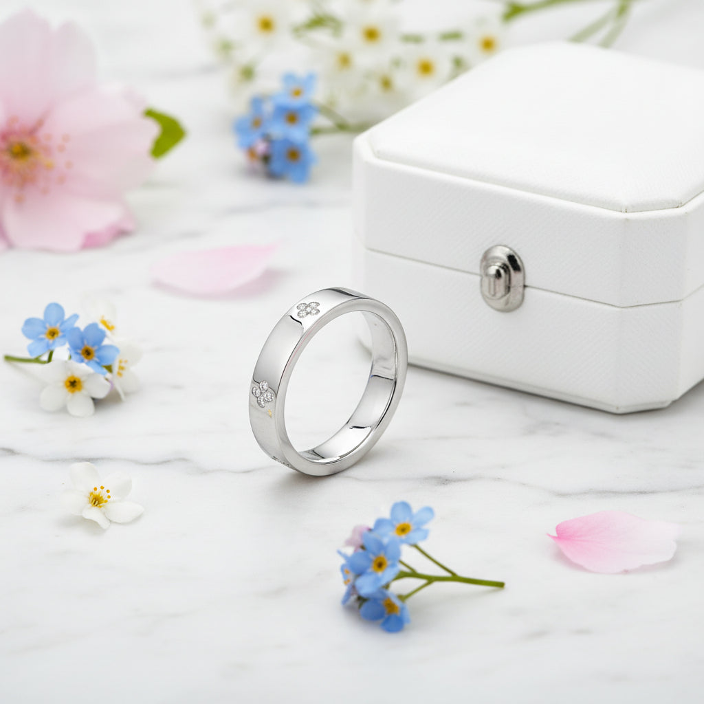 Four Leaf Clover Micro Inlay Natural Zircon Gemstone Ring set in 18K Gold Plated 925 Silver