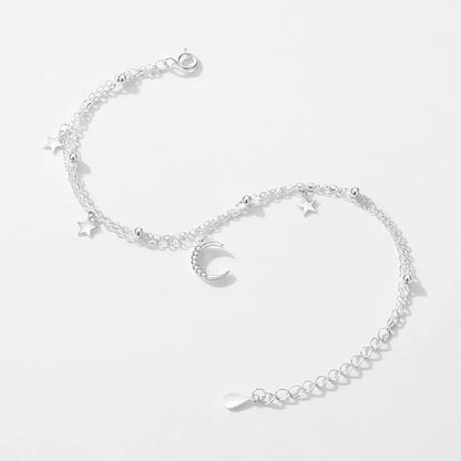 Moon & Stars Micro Natural Zircon Gemstone Twin Layer Bracelet set in Platinum Plated 925 Sterling Silver Capella Jewellery
