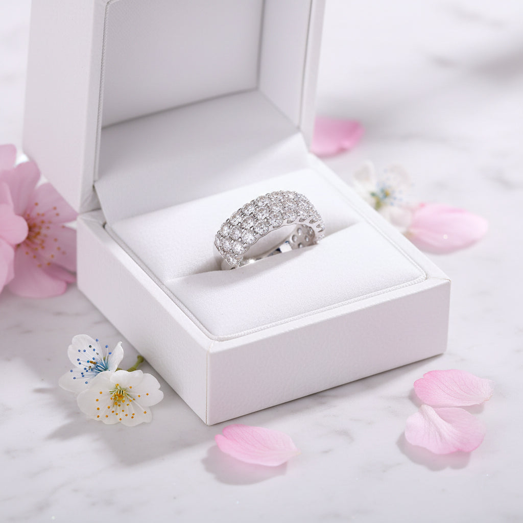 31 French Pavé 1.8 Carat Moissanite Diamond Ring in 18K White Gold Plated 925 Silver (GRA)