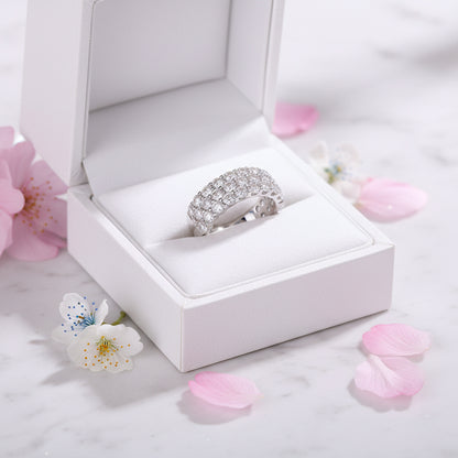 French 31 Stone Pavé-Set Inlay 1.8 Carat Moissanite Ring set in 18K White Gold Plated 925 Silver (GRA) Capella Jewellery