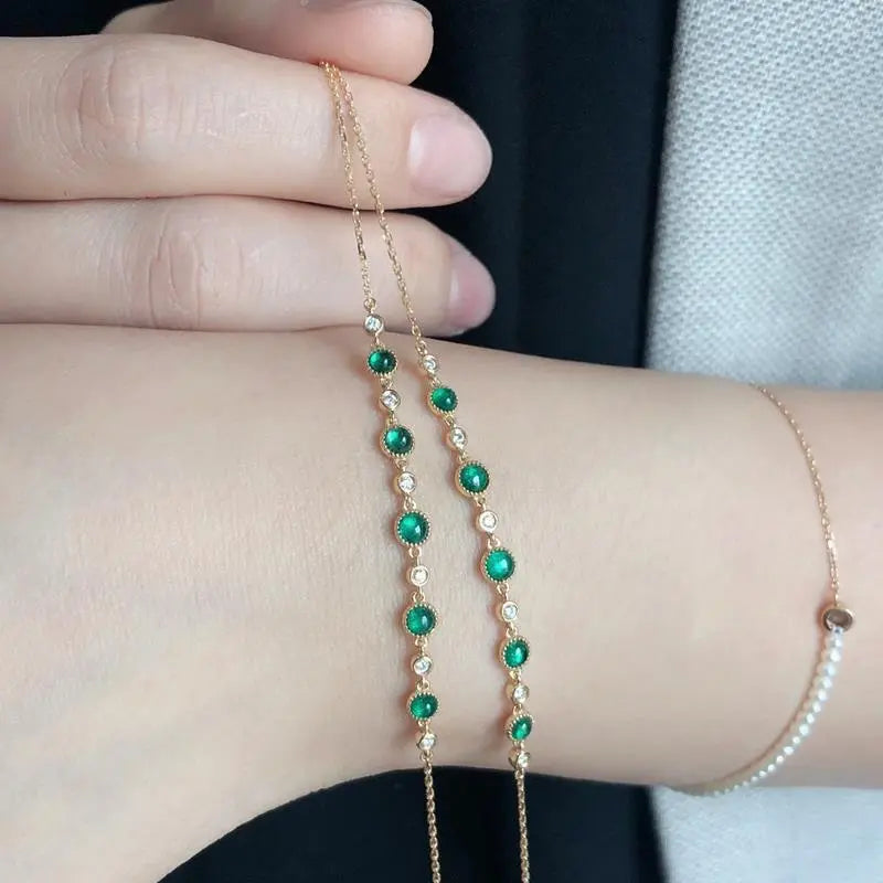 Delicate Japanese Jade and Natural Zircon Gemstone Inlaid Bracelet set in 18K Gold Plating Capella Jewellery