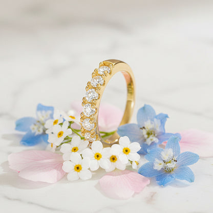 French Seven Stars Pavé 0.7 Carat Moissanite  Eternity Ring set in 18K Gold Plated 925 Silver Capella Jewellery