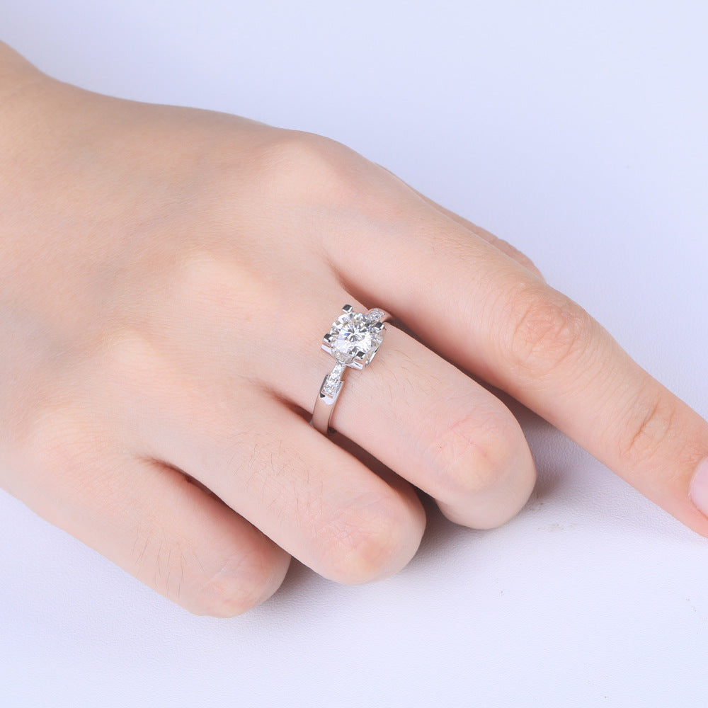 Modern Italian Engagement Ring 1 Carat Moissanite Diamond set in Platinum Pleated 925 Silver (GRA)