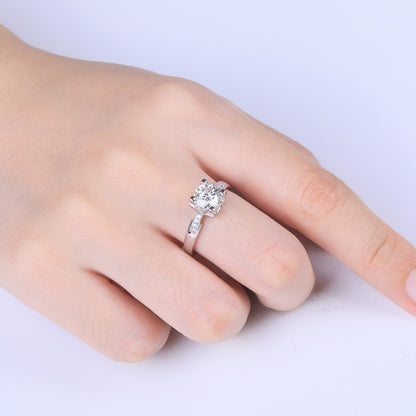 Modern Italian Inspired Solitaire Ring 1 Carat Moissanite set in Platinum Plated 925 Silver (GRA) Capella Jewellery