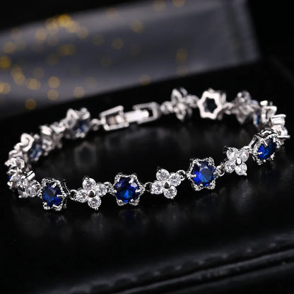 European Stars and Flowers Inlaid Natural Zircon Gemstone Bracelet set in Platinum Plating Capella Jewellery