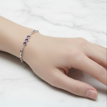 French Purple Amethyst Three Life Stone Bracelet set in 18K White Gold Plated 925 Silver Capella Jewellery