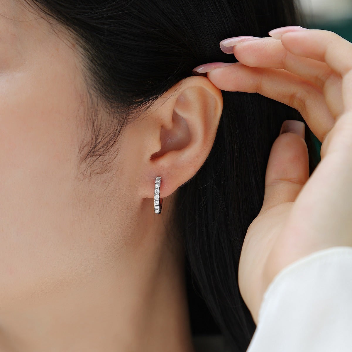 Linear Pave Inlaid Micro 0.6 Carat Moissanite Diamond Earrings set in 925 Sterling Silver (GRA)