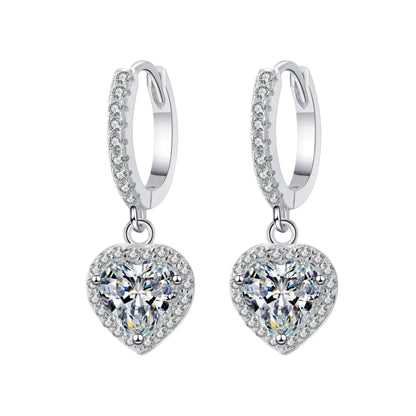 French Hearts of Diamonds Pavé 2 Carat Moissanite Earrings in 18K White Gold Plated 925 Silver (GRA) Capella Jewellery