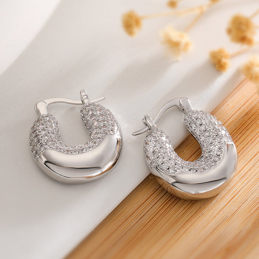 Classic European Light Micro Inlay Luxury Natural Zircon Geometric Earrings set in 18K Gold Plating