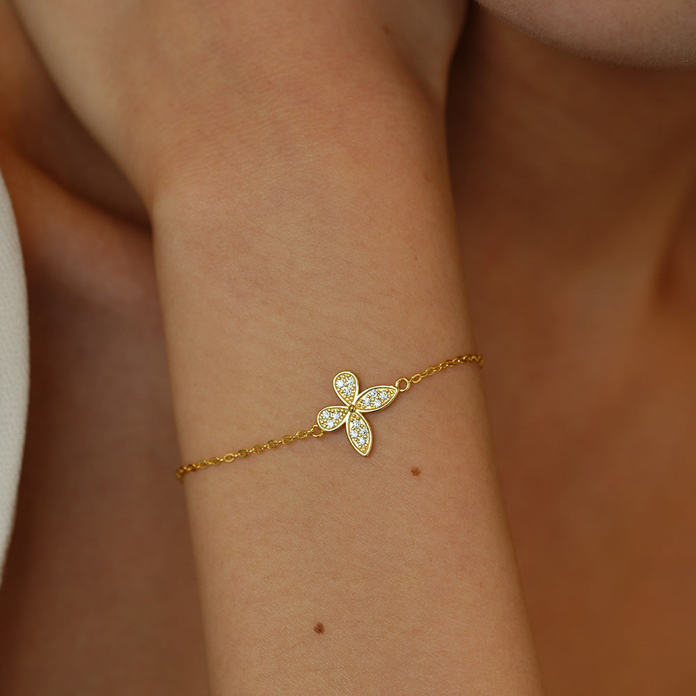 Butterfly Bracelet Micro Inlaid Moissanite Diamonds set in 18K Gold Plated 925 Silver