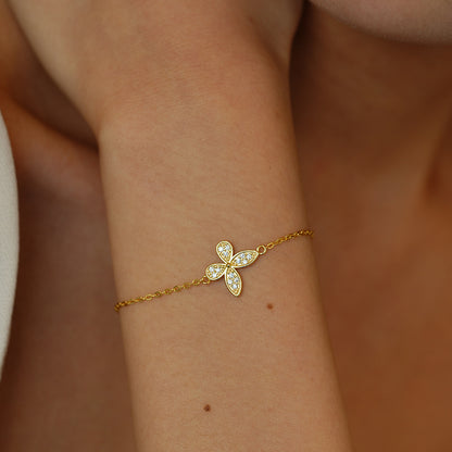 European Butterfly Micro Inlaid Moissanite Bracelet set in 18K Gold Plated 925 Silver Capella Jewellery