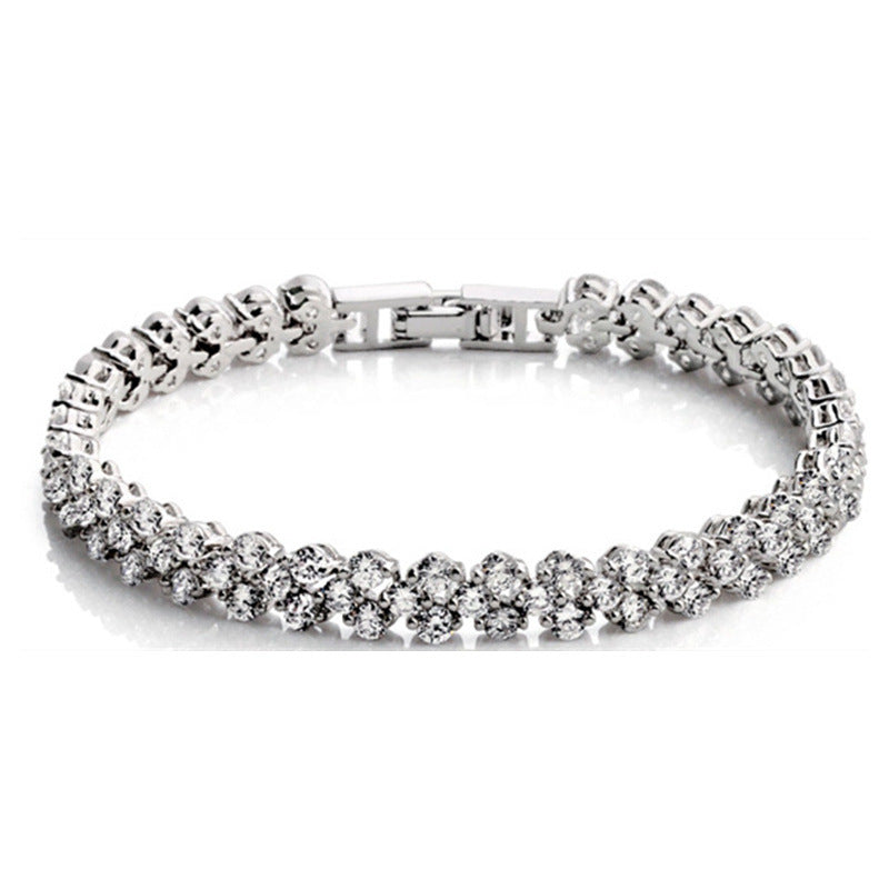 European Design Full Row Natural Zircon Tennis Bracelet set in 18K White Gold Plated 925 Silver