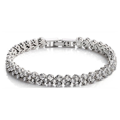 European Full Row Natural Zircon Gemstones Tennis Bracelet set in 18K White Gold Plated 925 Silver Capella Jewellery