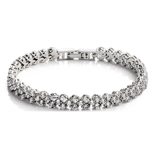 European Full Row Natural Zircon Gemstones Tennis Bracelet set in 18K White Gold Plated 925 Silver