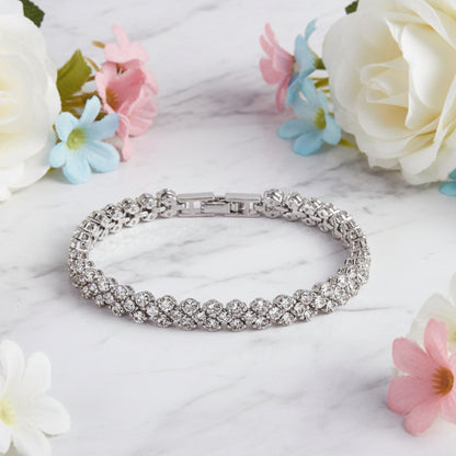 European Full Row Natural Zircon Gemstones Tennis Bracelet set in 18K White Gold Plated 925 Silver Capella Jewellery