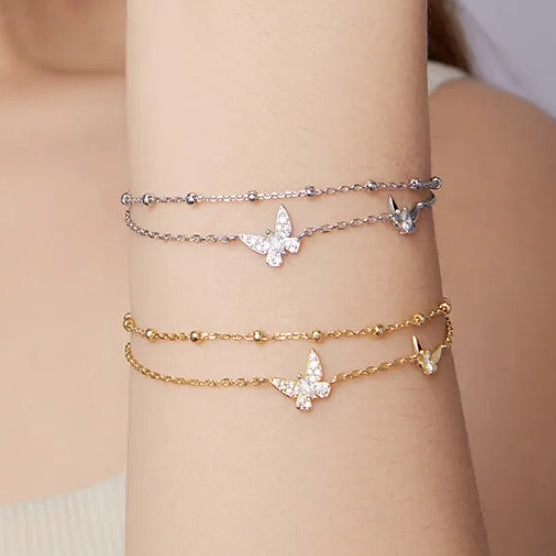 European Butterfly Double-layer Natural Zircon Gemstone Bracelet set in 18k White Gold Plated 925 Silver Capella Jewellery
